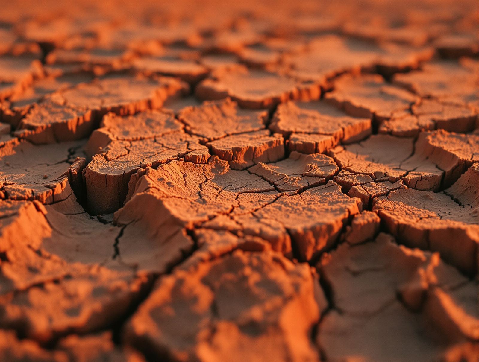 Close-up of dry, cracked clay soil